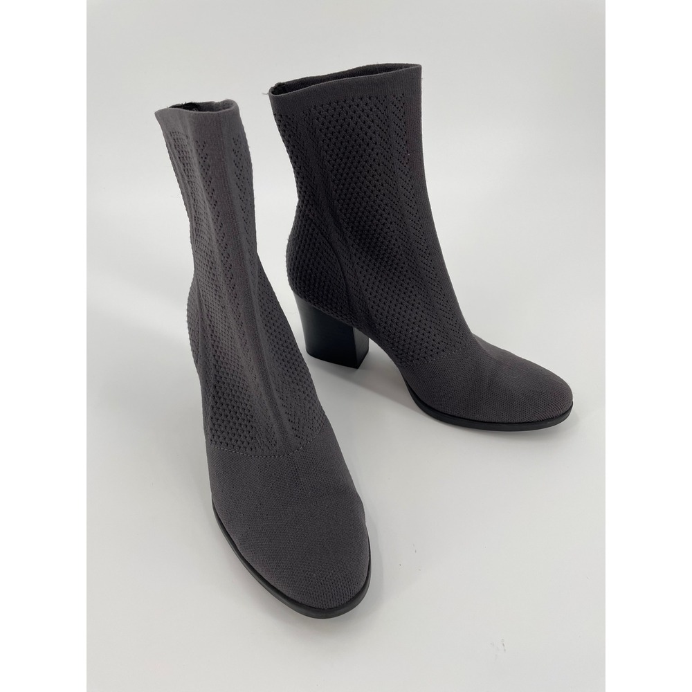 Born Gray Knit Sock Ankle Boots Block Heel Stretch Pull On Womens 8M